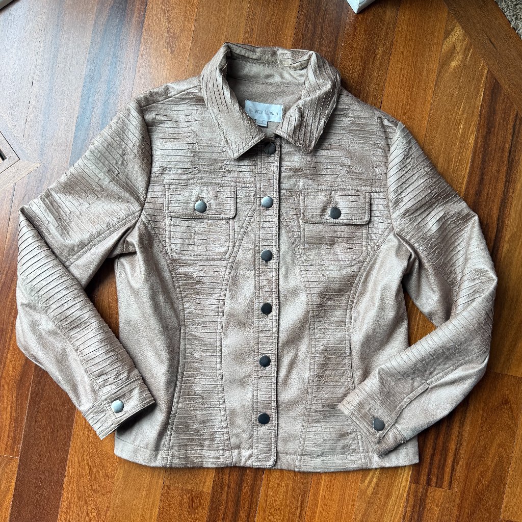 Erin London Sz M Tan Faux Suede "Jean" Jacket